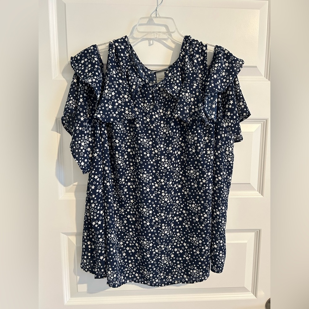 Catherines Star Blouse Blue White Size 3X WP 26 WP